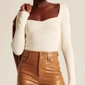 Abercrombie Corset Slim Sweater Top - WHITE